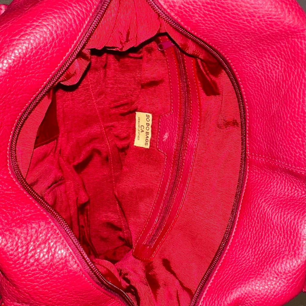 Genuine Italian Red Leather Shoulder Bag with Gold Hardware - Picture 7 of 8